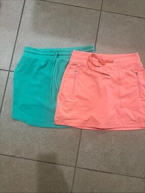 2 Women’s Casual Drawstring Skirt - Coral and Teal